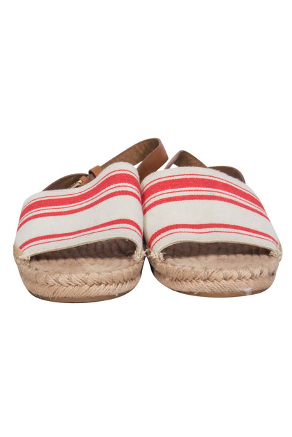 Tory Burch - Tan & Red Striped Espadrille Sandals w/ Leather Straps Sz –  Current Boutique