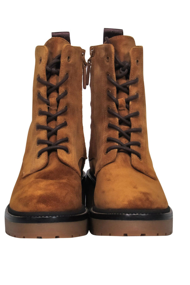 Tory Burch - Tan Suede Lace-Up Combat Boots w/ Embossed Logo Sz 7 – Current  Boutique