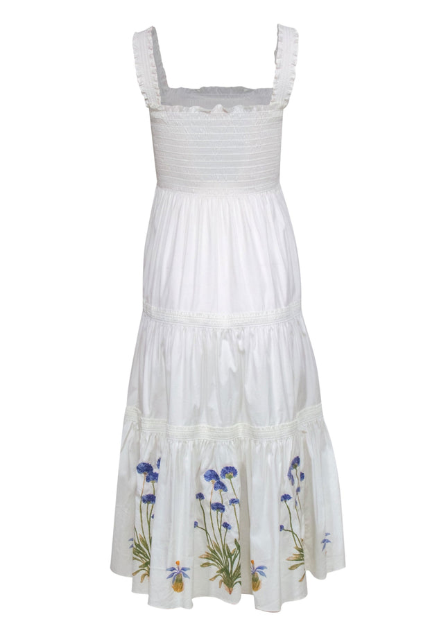 Tory Burch - White Smocked Tiered Midi Dress w/ Floral Embroidery Sz M –  Current Boutique