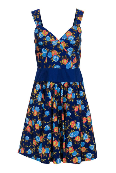 A-line Sleeveless Sweetheart Fit-and-Flare Spring Fitted Hidden Back Zipper Floral Print Dress