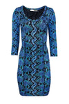 Ruched Stretchy Scoop Neck Animal Snake Print Party Dress