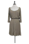 Elasticized Waistline Accordion Pleated Round Neck Dress