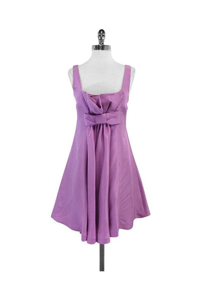 Sleeveless Side Zipper Gathered Dress With a Bow(s)