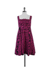 Hidden Side Zipper Pleated Silk General Print Empire Waistline Sleeveless Dress With a Bow(s)