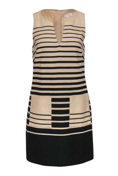 Shift Sleeveless Pocketed Hidden Back Zipper Summer Cocktail Striped Print Party Dress