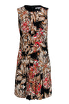 Round Neck Vintage Fitted Pleated Polyester Floral Print Dress