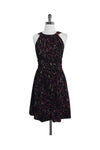 Geometric Print Button Closure Hidden Back Zipper Pleated Dress