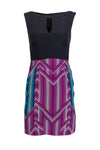 Striped Print Keyhole Sheath Silk Sheath Dress