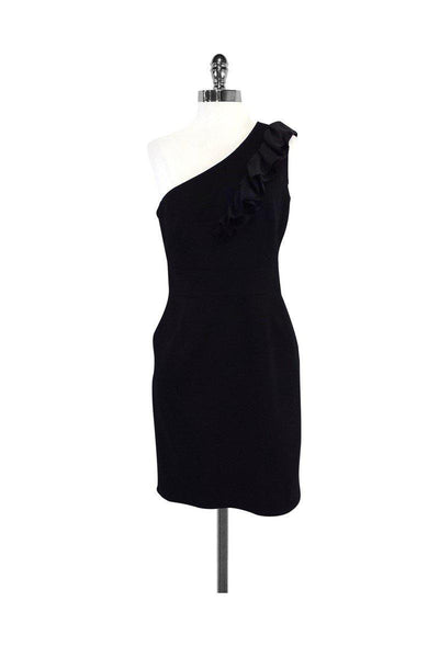 Fitted Hidden Side Zipper Pocketed One Shoulder Dress With Ruffles