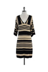 V-neck Fall Striped Print Dress