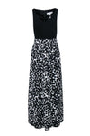 V-neck Sleeveless Hidden Back Zipper Pocketed Flowy Abstract Print Dress