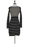 Round Neck Wool Above the Knee Long Sleeves Striped Print Ballerina Dress