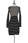 Striped Print Round Neck Wool Ballerina Long Sleeves Above the Knee Dress