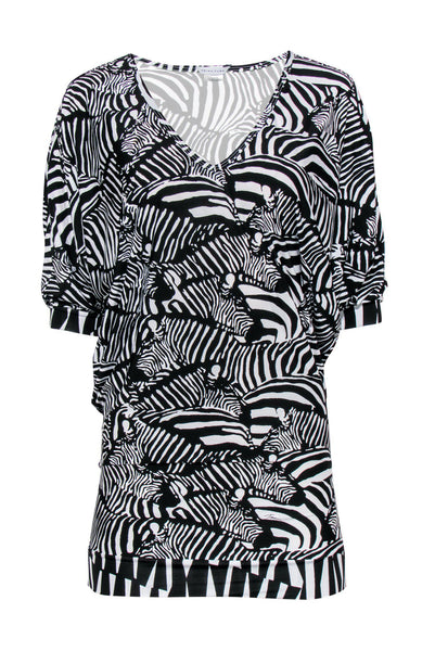 V-neck Fitted Animal Zebra Print Dolman Sleeves Cocktail Shift Party Dress