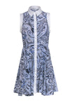 A-line Button Front Paisley Print Silk Collared Shirt Dress