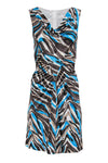 Abstract Print Silk Cocktail Ruched Party Dress