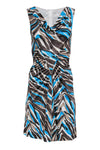 Abstract Print Silk Ruched Cocktail Party Dress