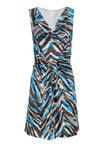 Cocktail Silk Abstract Print Ruched Party Dress