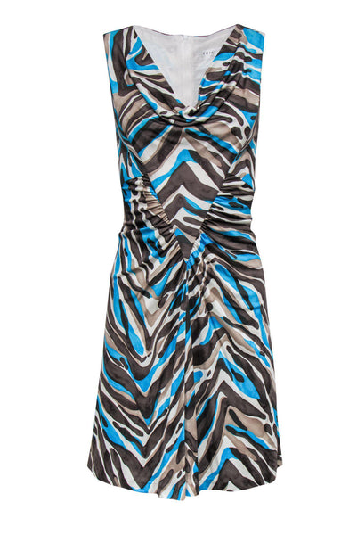 Silk Cocktail Ruched Abstract Print Party Dress