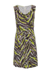 Abstract Print Silk Ruched Cocktail Party Dress