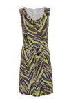 Ruched Silk Abstract Print Cocktail Party Dress