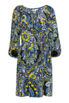 Puff Sleeves Sleeves Silk Floral Print Drawstring Fitted Round Neck Peasant Dress