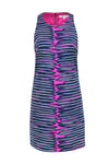Striped Print Back Zipper Cocktail Shift Round Neck Sleeveless Summer Party Dress