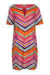 Shift Chevron Print Hidden Back Zipper Pocketed Short Sleeves Sleeves Dress