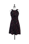 Flared-Skirt Geometric Print Gathered Hidden Back Zipper Sleeveless Dress