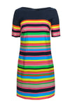 Satin Shift Striped Print Dress