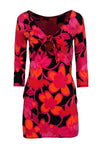 3/4 Sleeves Summer Round Neck Self Tie Stretchy Open-Back Fitted Floral Print Dress