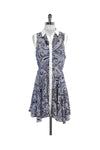 Sleeveless Flared-Skirt Paisley Print Button Front Collared Dress