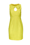 Scoop Neck Cocktail Sleeveless Spring Fitted Hidden Back Zipper Slit Cutout Button Closure Dress With a Bow(s)