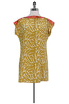 Abstract Floral Print Cap Sleeves Bateau Neck Silk Shift Above the Knee Dress