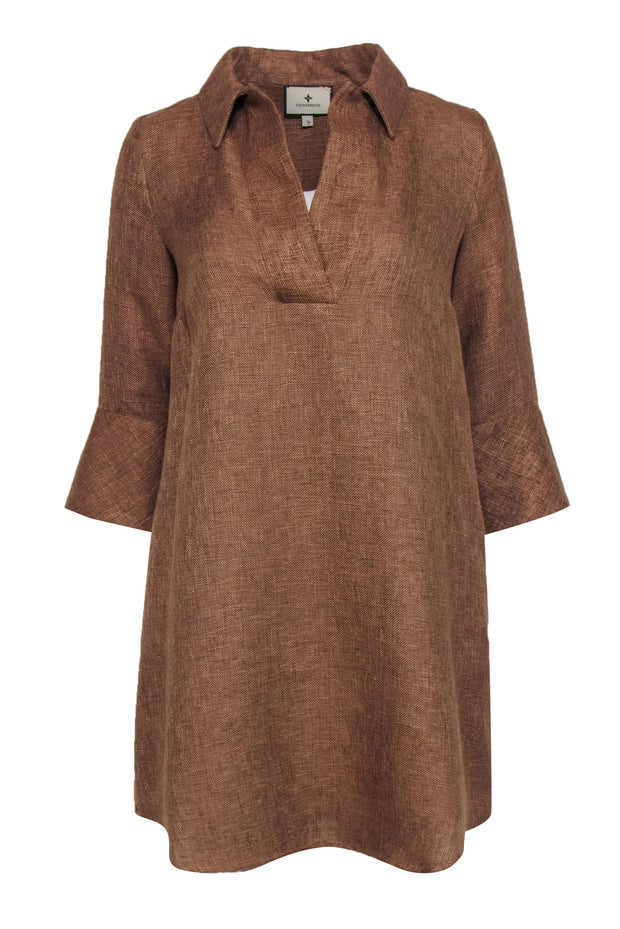 Current Boutique-Tuckernuck - Brown Woven Linen Blend Collared Shift Dress Sz S