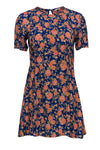 Scoop Neck Spring Floral Print Short Sleeves Sleeves Cutout Hidden Side Zipper Fitted Rayon Fit-and-Flare Dress