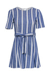Short Sleeves Sleeves Striped Print Cotton Round Neck Tie Waist Waistline Fit-and-Flare Fitted Cutout Belted Hidden Side Zipper Summer Dress