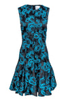 A-line Sleeveless Floral Print Round Neck Pleated Hidden Back Zipper Party Dress