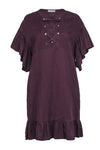 V-neck Short Short Sleeves Sleeves Ruffle Trim Lace-Up Pocketed Dress