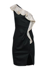 One Shoulder Cocktail Side Zipper Sheath Silk Sheath Dress With Ruffles