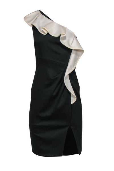 Sheath Cocktail One Shoulder Silk Side Zipper Sheath Dress With Ruffles