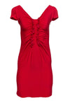 A-line Plunging Neck Hidden Side Zipper Fitted Cap Sleeves Dress With Ruffles