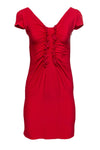 A-line Fitted Hidden Side Zipper Cap Sleeves Plunging Neck Dress With Ruffles
