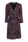 V-neck Fit-and-Flare Embroidered Fitted Sequined Floral Print Elasticized Waistline Rayon Dress