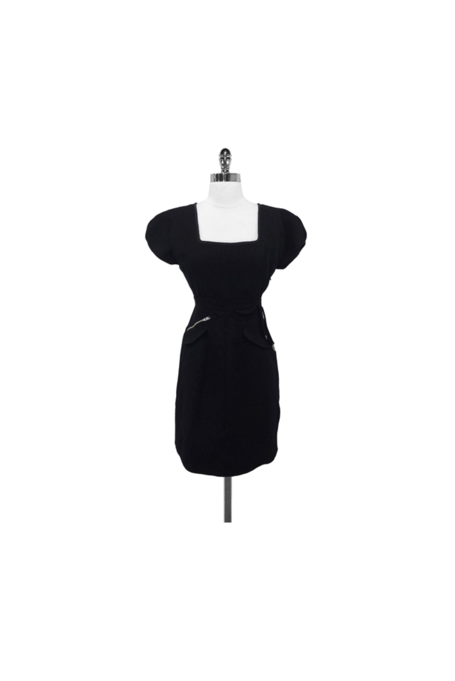 Cap Sleeves Hidden Side Zipper Pocketed Snap Closure Sheath Sheath Dress