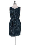 Polka Dots Print Sleeveless Silk Side Zipper Sequined Belted Mesh Round Neck Dress With a Bow(s) and Ruffles