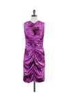 V-neck Abstract Print Sleeveless Hidden Back Zipper Gathered Dress