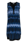 Shift Sleeveless Silk Round Neck Striped Print Button Front Dress
