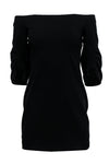 Off the Shoulder Cocktail Short Fitted Ruched Hidden Side Zipper Little Black Dress