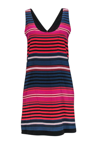 Sleeveless Summer Scoop Neck Shift Striped Print Pocketed Beach Dress